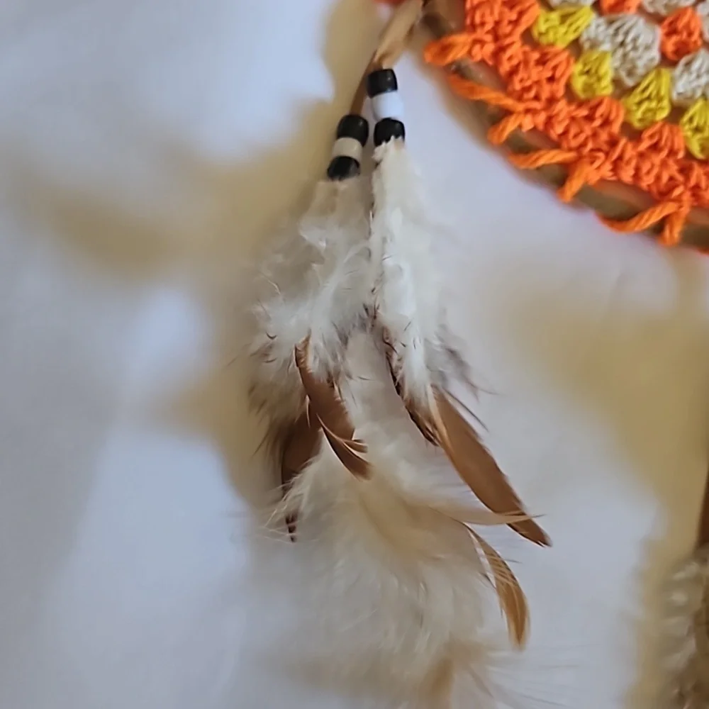 Hand Crafted Dreamcatcher Crochet orange handmade knit floral fall decor